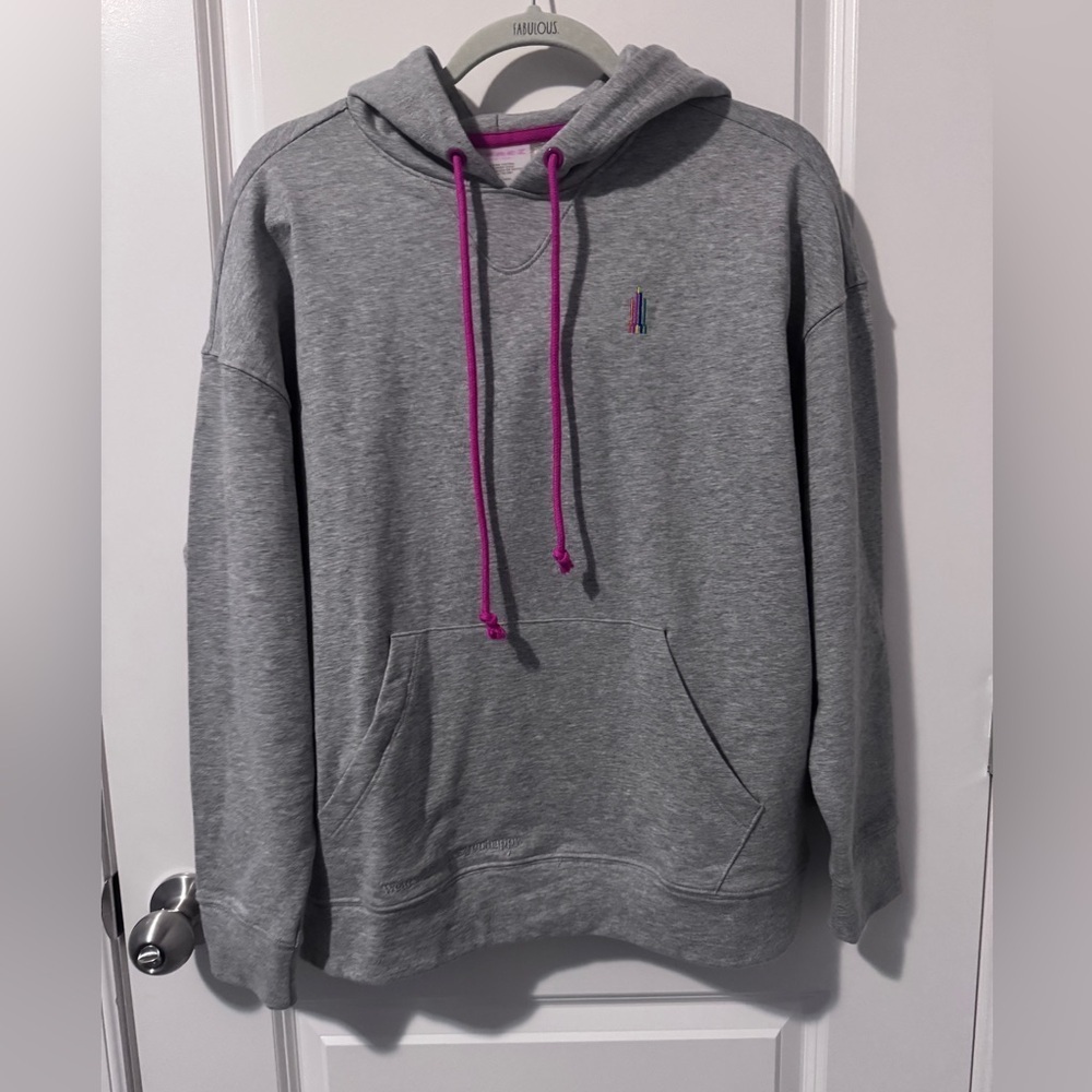 NWT TEREZ NY Forever Heathered Gray Hoodie with Pink Drawstrings Size Small
